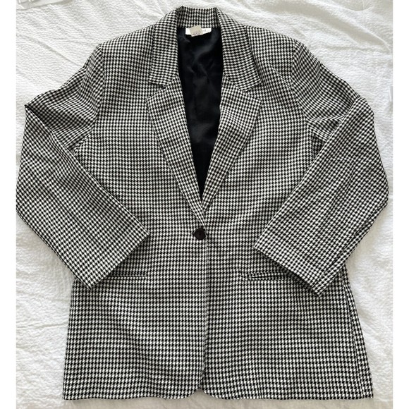 Rafael Women’s Houndstooth Blazer Size M Black Off White Vintage Oversized Fit - Picture 11 of 16